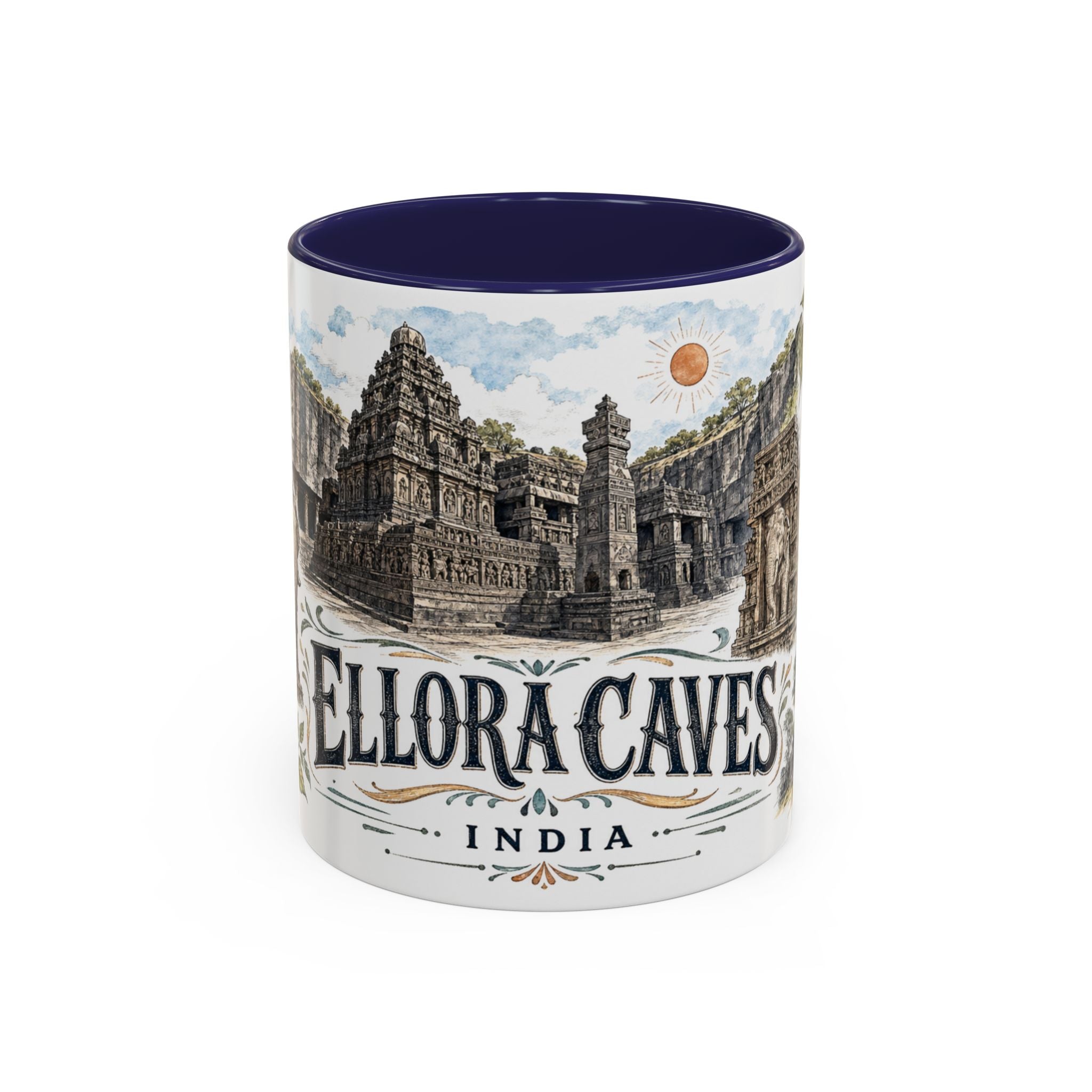 Ellora Caves Mug, India Travel Souvenir, Bucket List Gift, Accent Ceramic Coffee Mug 11oz 15oz
