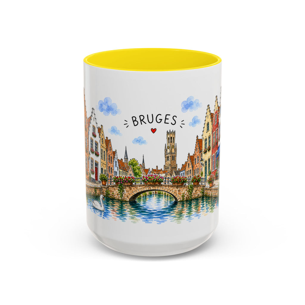 Bruges Illustrated Travel Mug | Belgium Souvenir Accent Coffee Mug | 11oz 15oz Ceramic Cup