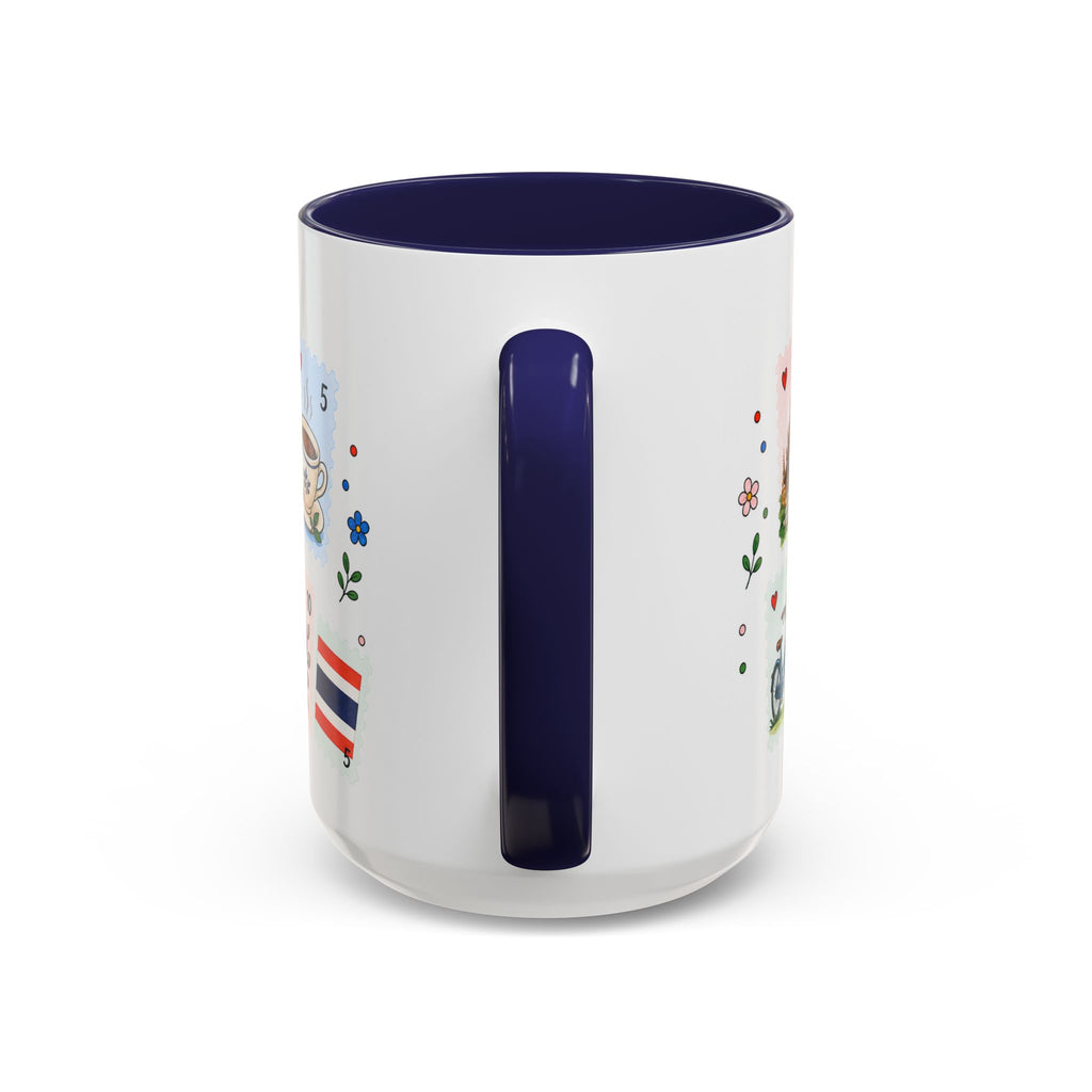 Chiang Mai Coffee Mug | Postage Stamp Collage Mug | Travel Souvenir Accent Cup 11oz 15oz