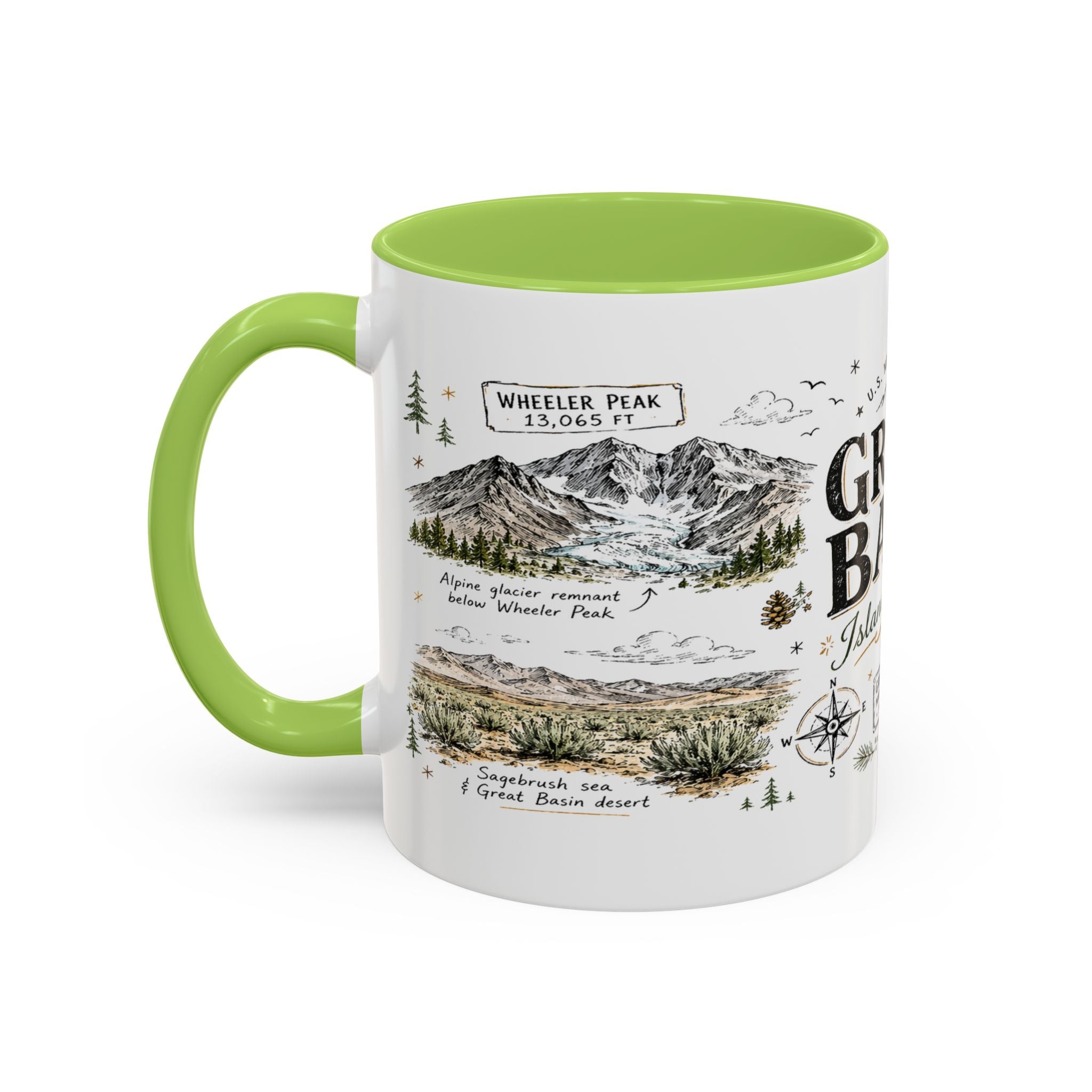 Great Basin National Park Coffee Mug | Nevada Desert Stargazing Hiking Gift | Accent Color Ceramic 11oz 15oz