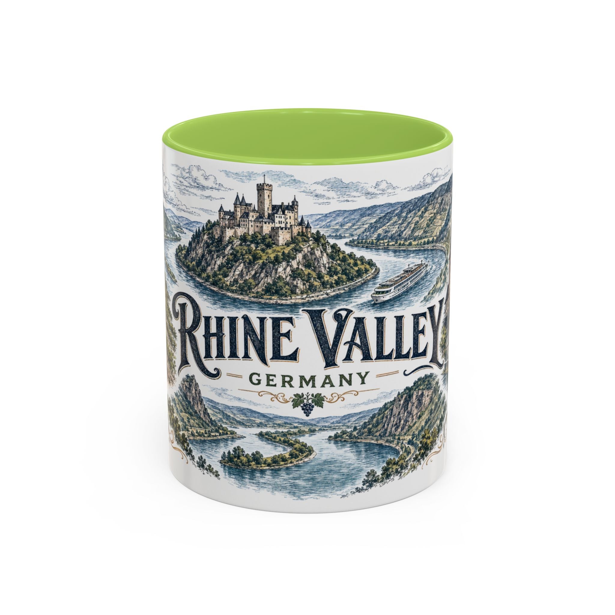 Rhine Valley Mug, Germany Travel Souvenir, Bucket List Gift, Accent Ceramic Coffee Mug 11oz 15oz