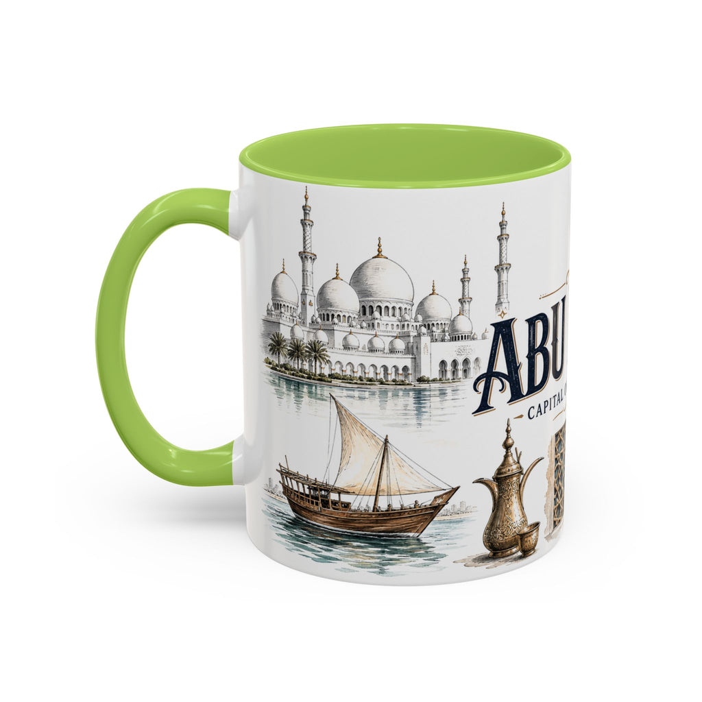 Abu Dhabi Coffee Mug | United Arab Emirates Travel Souvenir | Vintage Illustrated City Gift | 11 oz 15 oz Accent Mug
