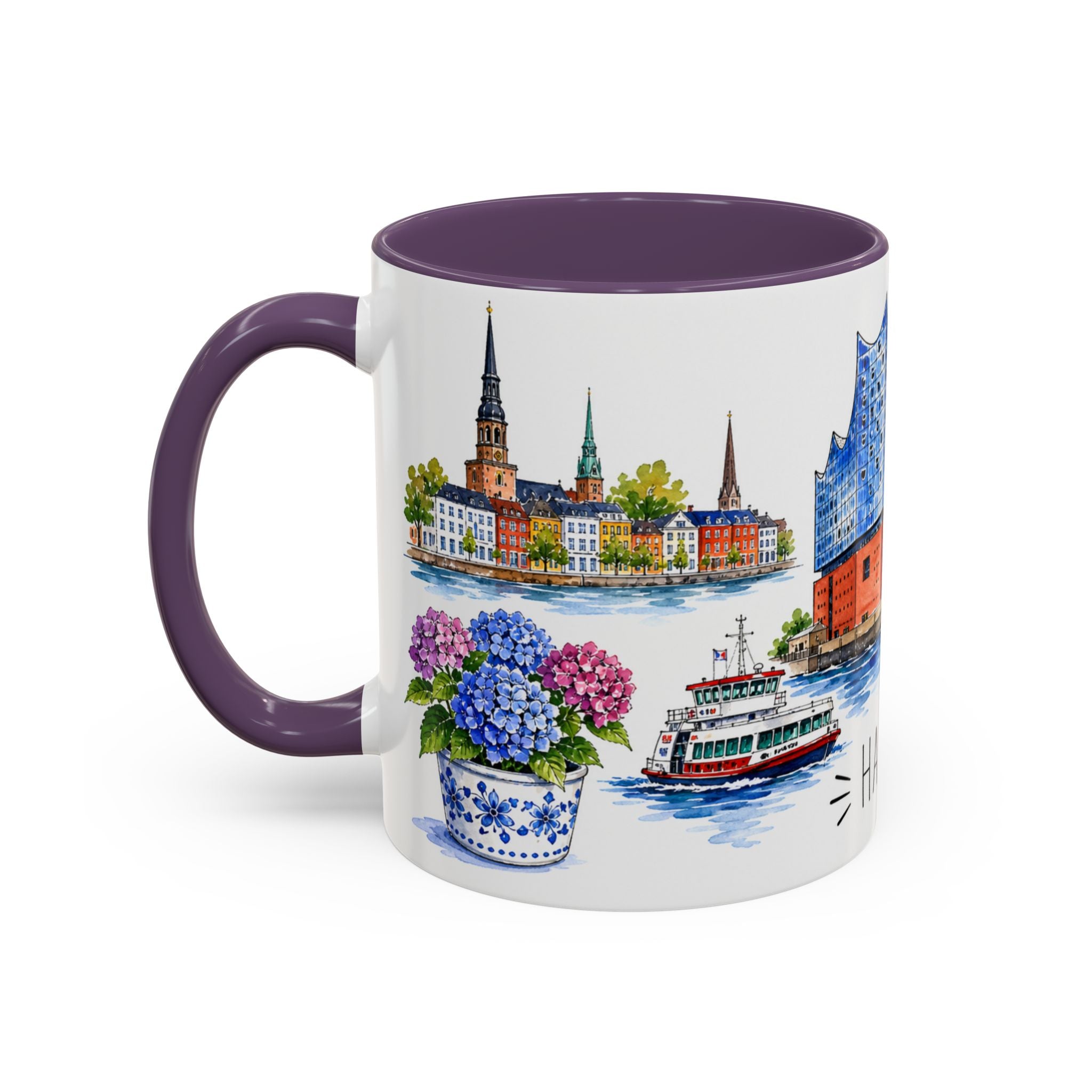 Hamburg Illustrated Travel Mug | City Souvenir Accent Coffee Mug | 11oz 15oz Ceramic Cup