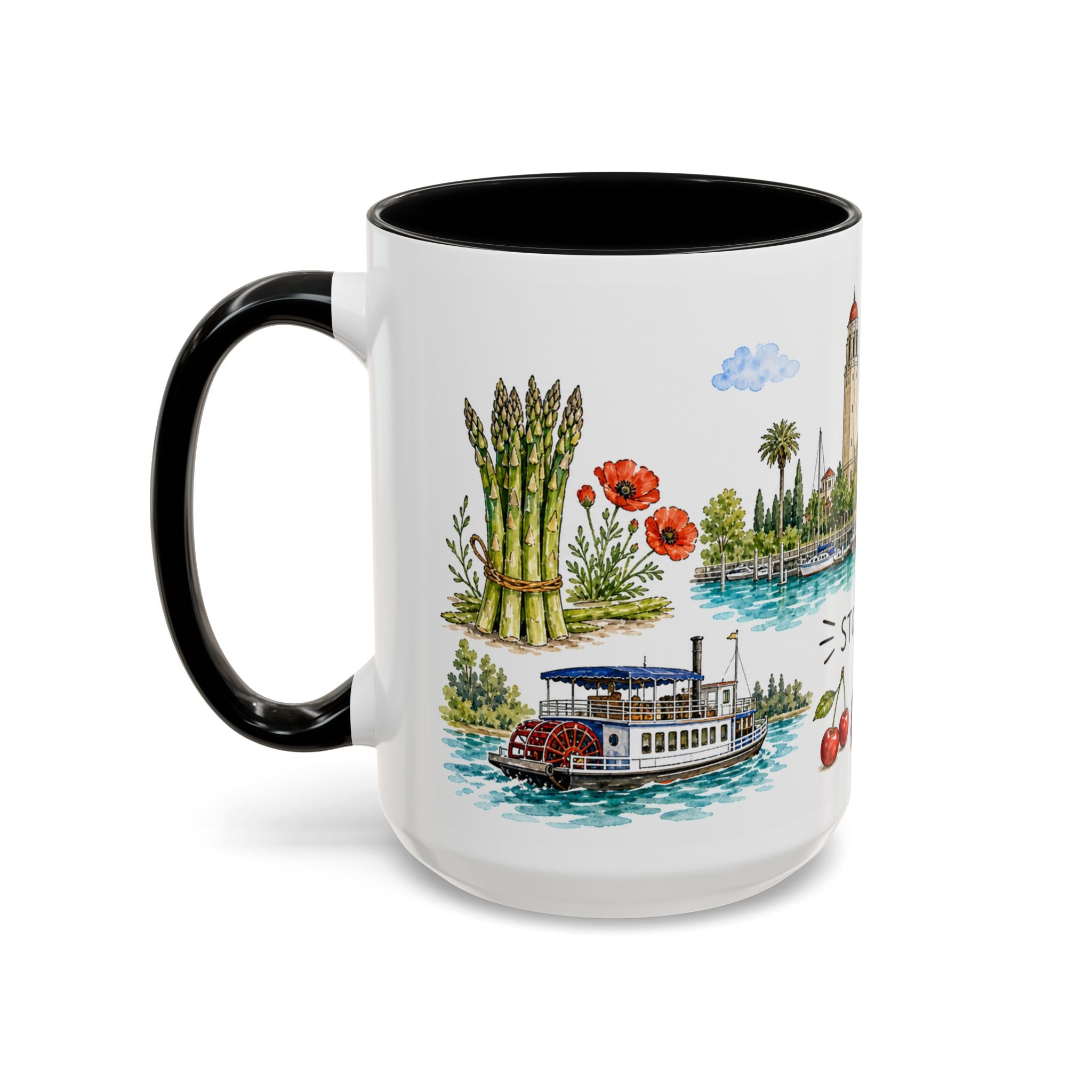Stockton Illustrated Travel Mug | City Souvenir Accent Coffee Mug | 11oz 15oz Ceramic Cup