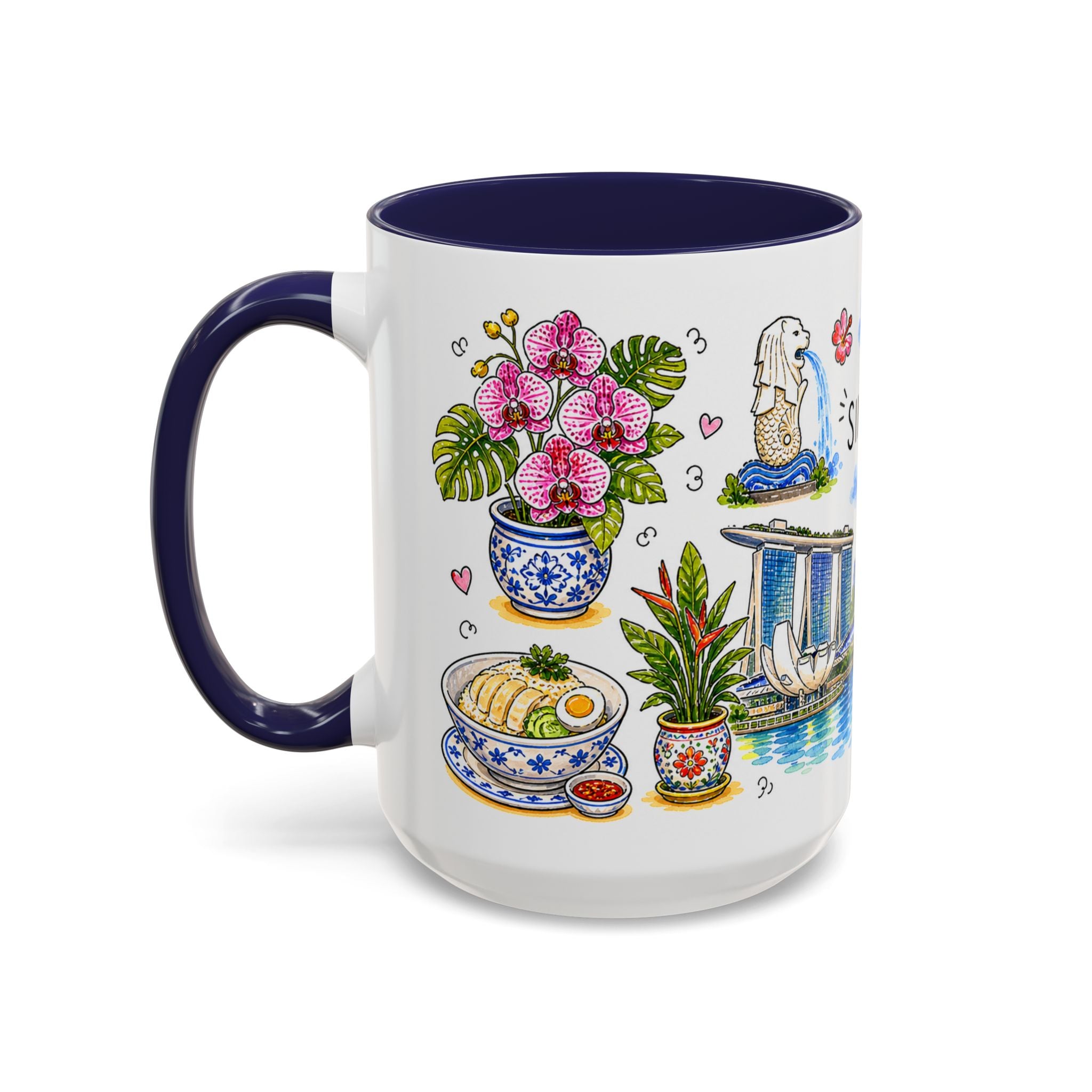 Singapore Illustrated Travel Mug | City Souvenir Accent Coffee Mug | 11oz 15oz Ceramic Cup