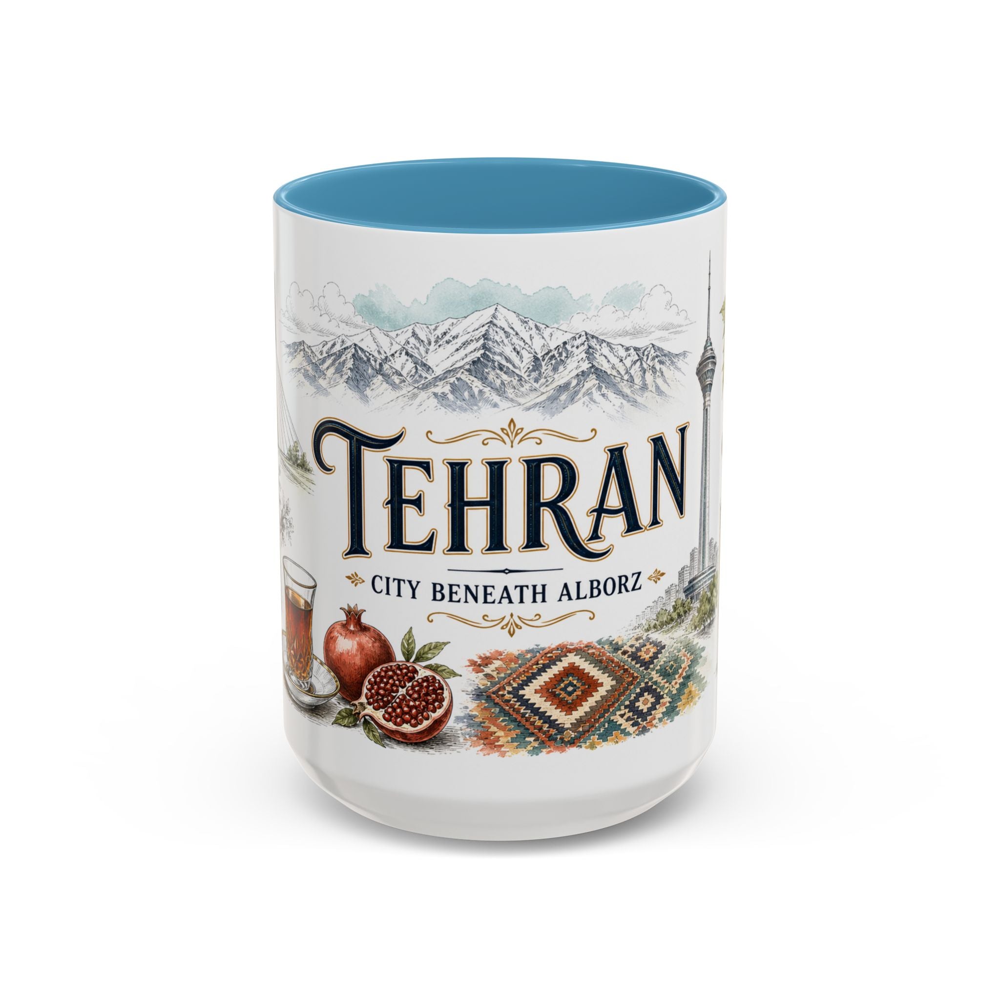 Tehran Coffee Mug | Iran Travel Souvenir | Vintage Illustrated City Gift | 11 oz 15 oz Accent Mug