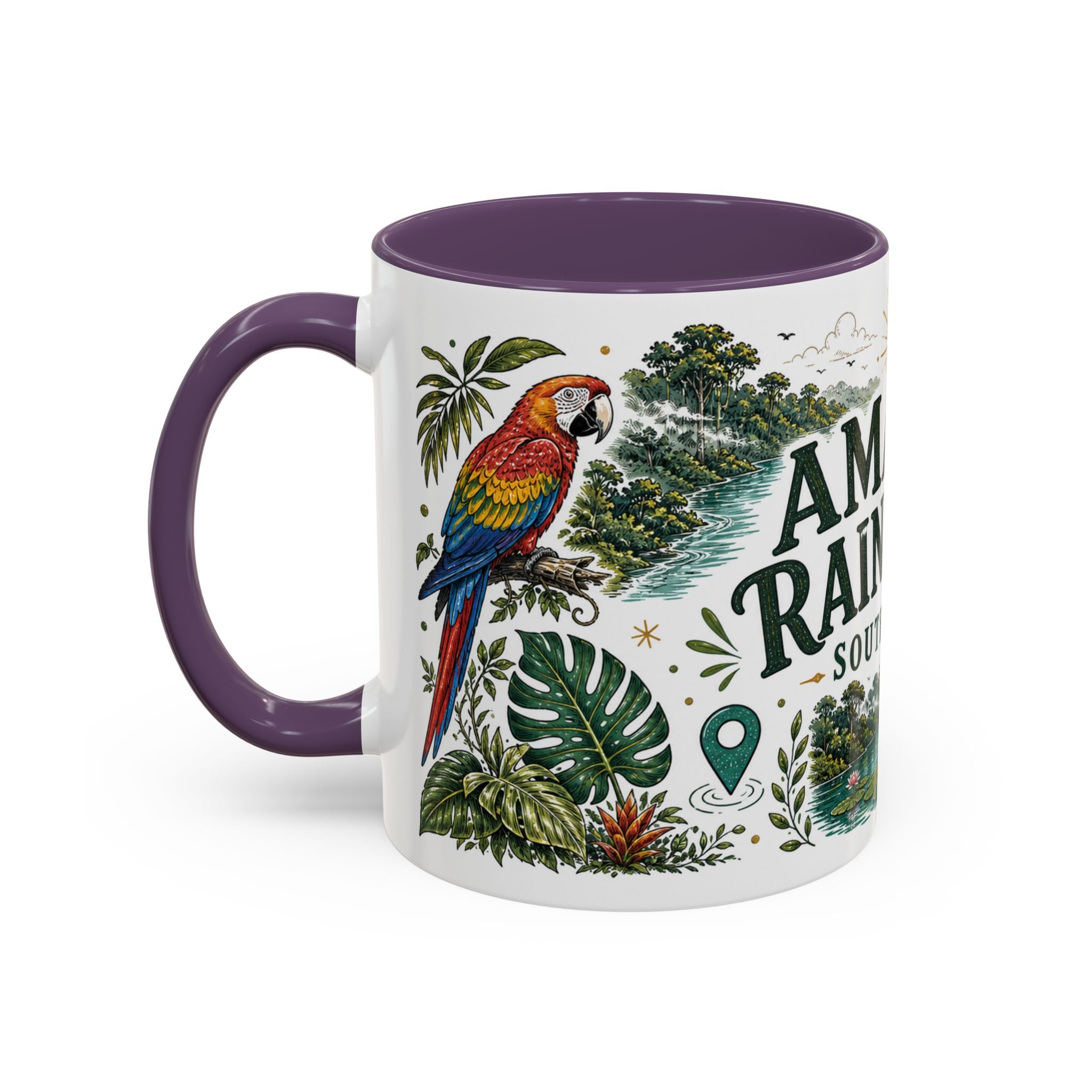 Amazon Rainforest Coffee Mug | Travel Destination Souvenir Gift | Accent Color Ceramic 11oz 15oz