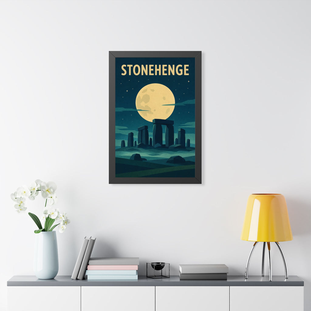 Stonehenge United Kingdom Framed Poster | Vintage Travel Wall Art | Black Walnut White Frame | 16x24 20x30