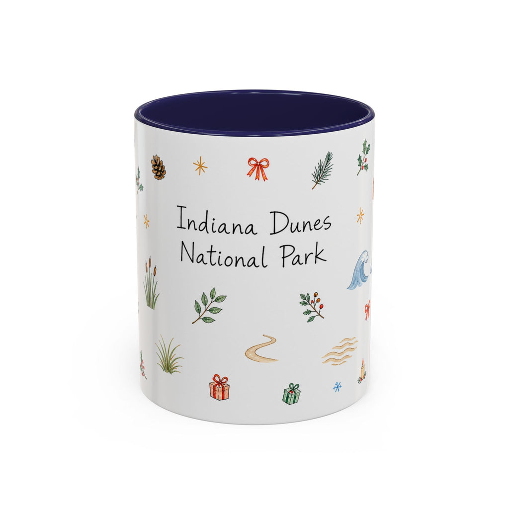 Indiana Dunes National Park Christmas Mug | Watercolor Travel Souvenir | Holiday Gift | Accent Ceramic Coffee Cup 11oz 15oz