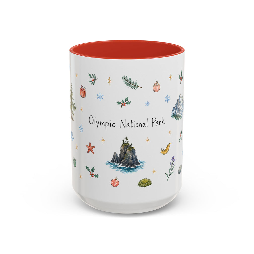 Olympic National Park Christmas Mug | Watercolor Travel Souvenir | Holiday Gift | Accent Ceramic Coffee Cup 11oz 15oz