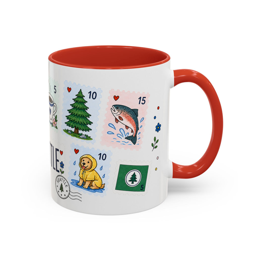 Seattle Coffee Mug | Postage Stamp Collage Mug | Travel Souvenir Accent Cup 11oz 15oz