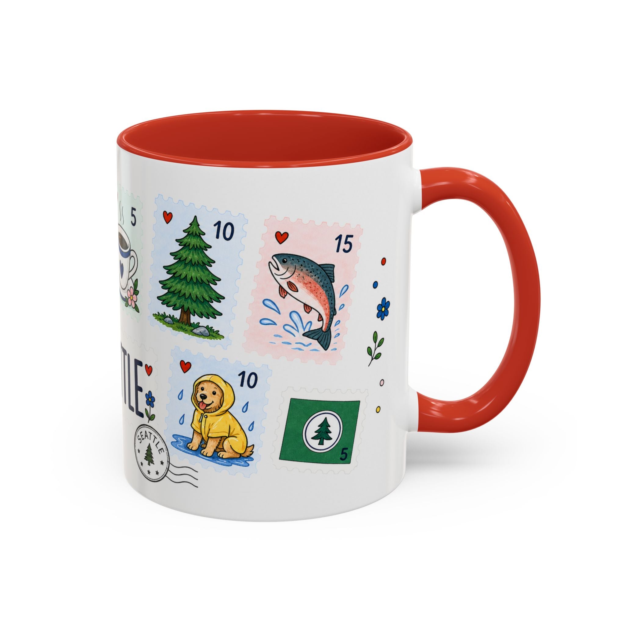 Seattle Coffee Mug | Postage Stamp Collage Mug | Travel Souvenir Accent Cup 11oz 15oz