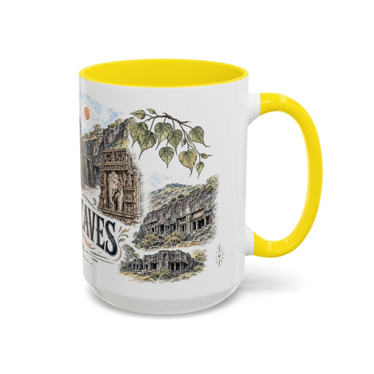 Ellora Caves Mug, India Travel Souvenir, Bucket List Gift, Accent Ceramic Coffee Mug 11oz 15oz