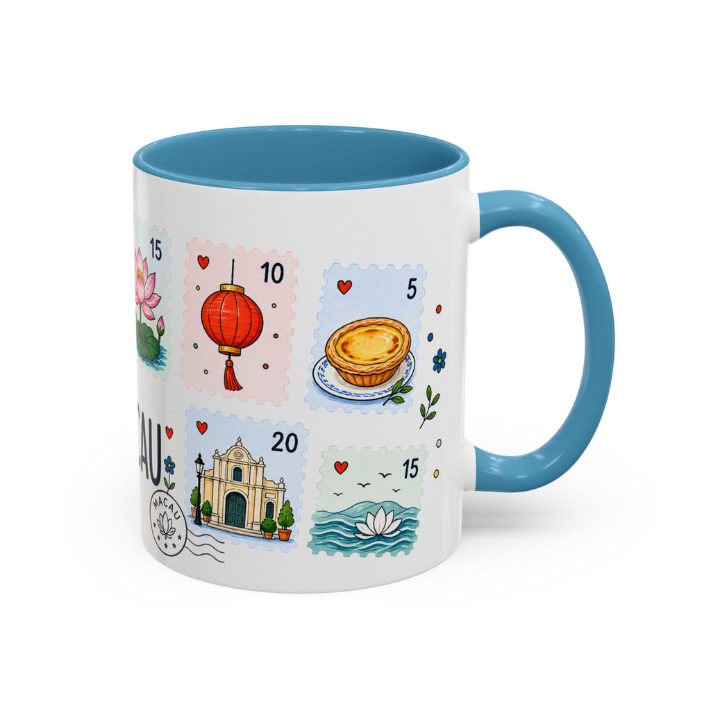 Macau Coffee Mug | Postage Stamp Collage Mug | Travel Souvenir Accent Cup 11oz 15oz