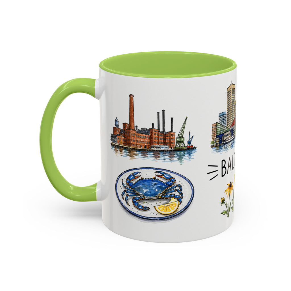 Baltimore Illustrated Travel Mug | City Souvenir Accent Coffee Mug | 11oz 15oz Ceramic Cup