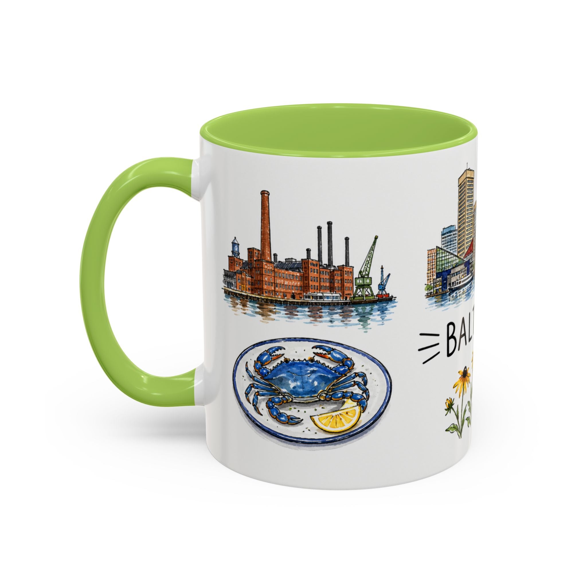 Baltimore Illustrated Travel Mug | City Souvenir Accent Coffee Mug | 11oz 15oz Ceramic Cup