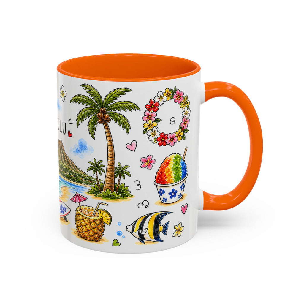 Honolulu Illustrated Travel Mug | City Souvenir Accent Coffee Mug | 11oz 15oz Ceramic Cup
