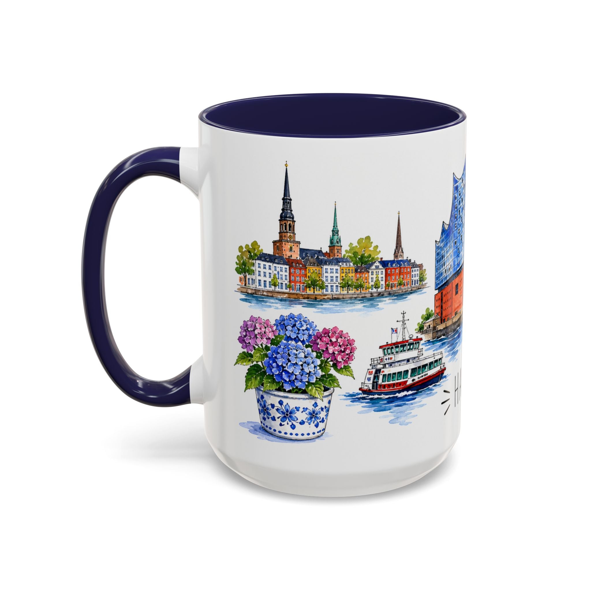 Hamburg Illustrated Travel Mug | City Souvenir Accent Coffee Mug | 11oz 15oz Ceramic Cup