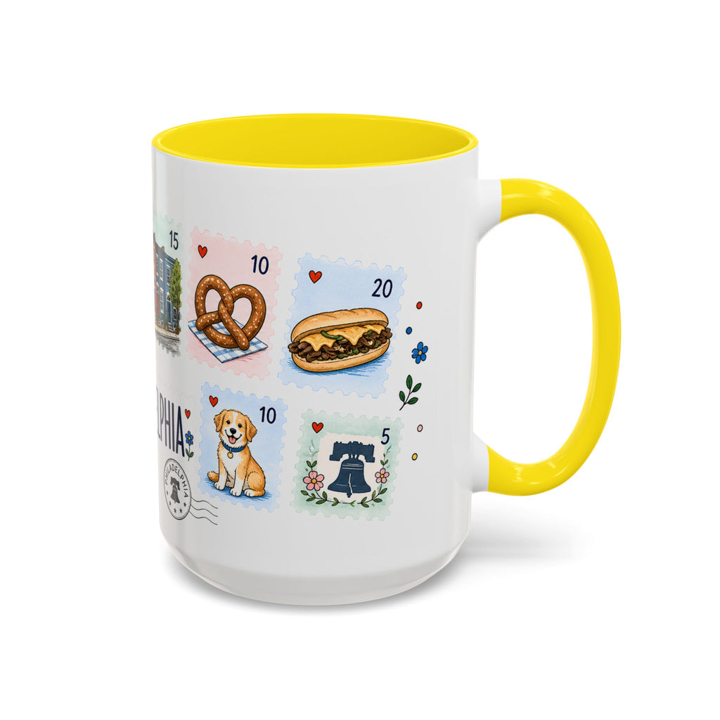 Philadelphia Coffee Mug | Postage Stamp Collage Mug | Travel Souvenir Accent Cup 11oz 15oz