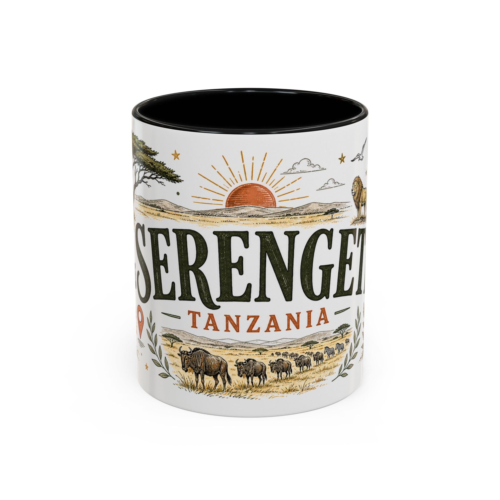 Serengeti Coffee Mug | Travel Destination Souvenir Gift | Accent Color Ceramic 11oz 15oz
