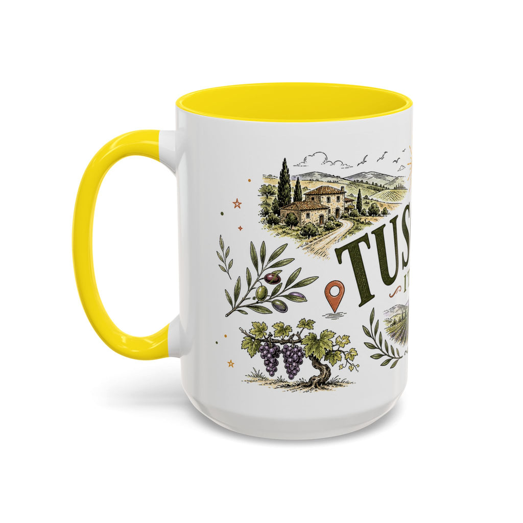 Tuscany Coffee Mug | Travel Destination Souvenir Gift | Accent Color Ceramic 11oz 15oz