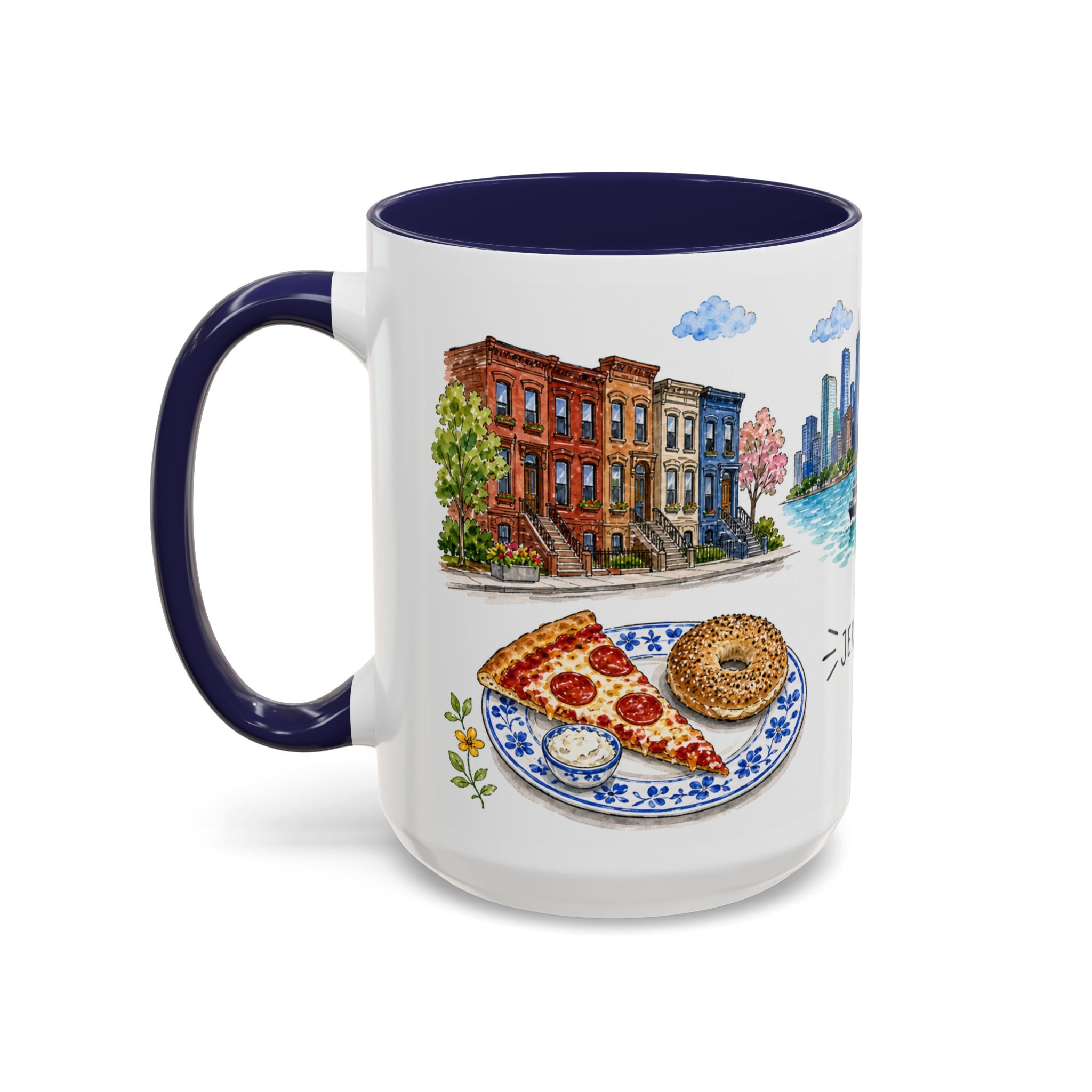 Jersey City Illustrated Travel Mug | City Souvenir Accent Coffee Mug | 11oz 15oz Ceramic Cup