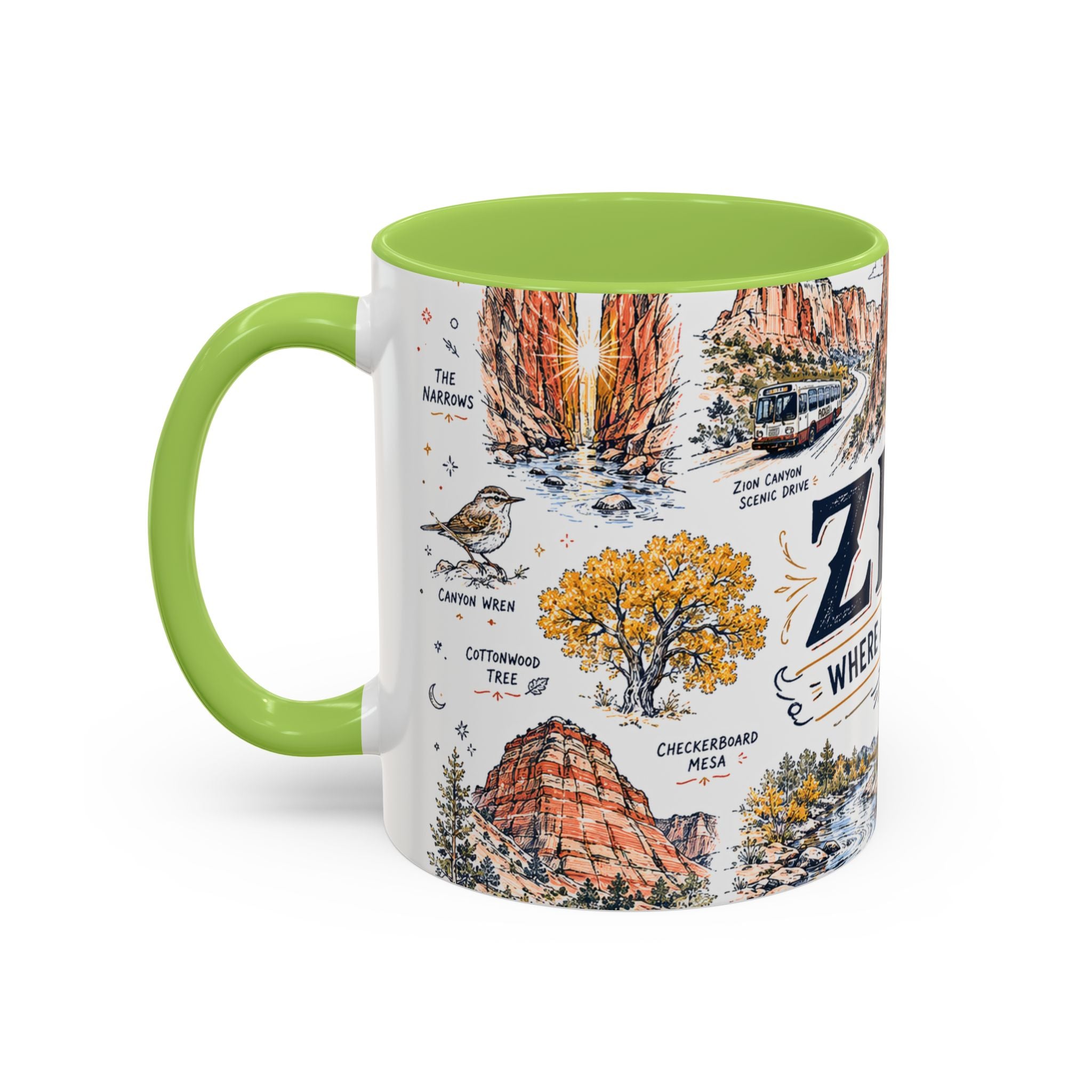 Zion National Park Coffee Mug | Hiking Camping Nature Gift | Accent Color Ceramic 11oz 15oz