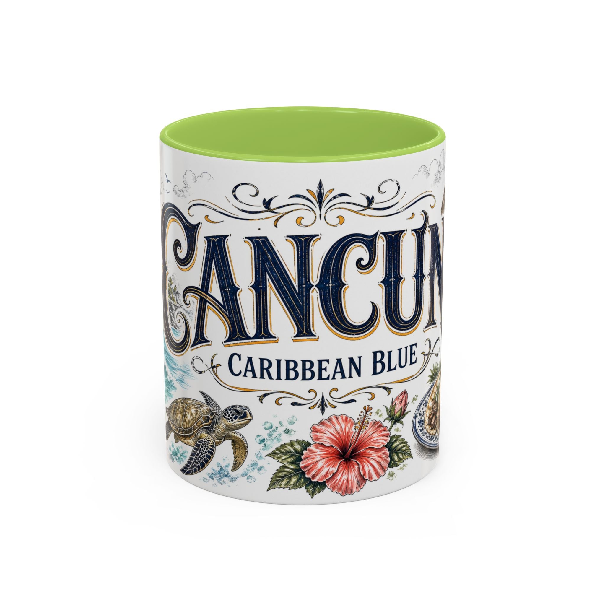 Cancun Coffee Mug | Mexico Travel Souvenir | Vintage Illustrated City Gift | 11 oz 15 oz Accent Mug