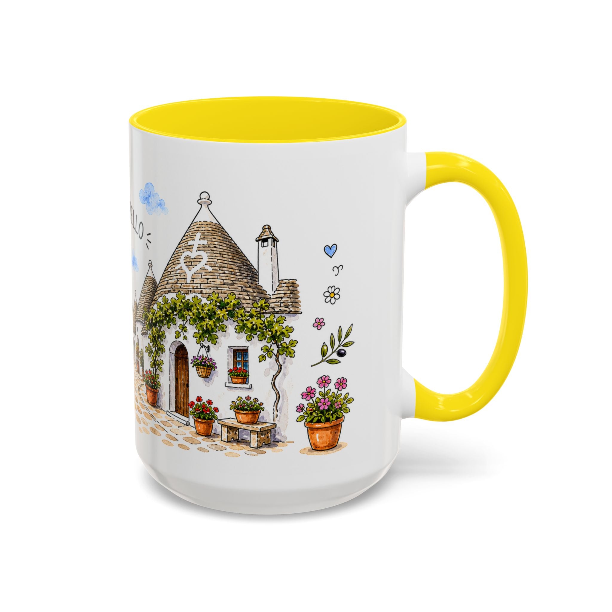 Alberobello Illustrated Travel Mug | Italy Souvenir Accent Coffee Mug | 11oz 15oz Ceramic Cup