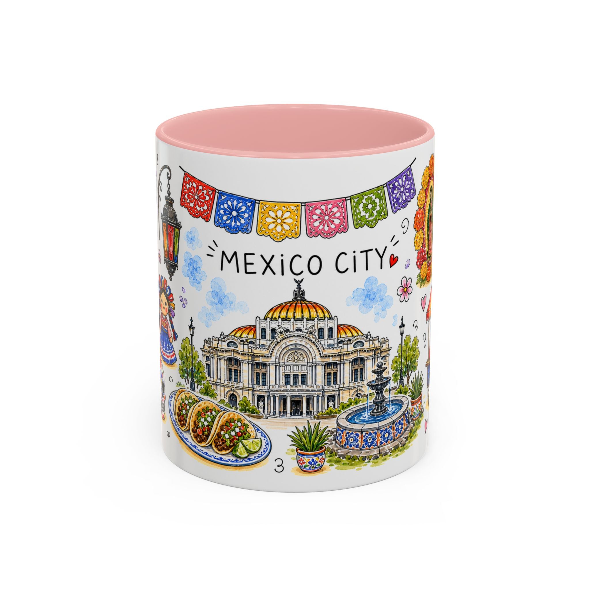 Mexico City Illustrated Travel Mug | City Souvenir Accent Coffee Mug | 11oz 15oz Ceramic Cup