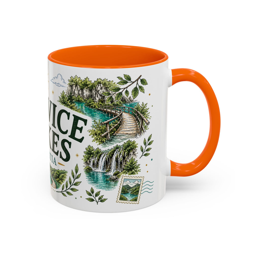 Plitvice Lakes Coffee Mug | Travel Destination Souvenir Gift | Accent Color Ceramic 11oz 15oz