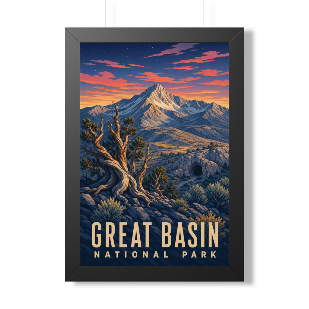 Great Basin National Park Framed Poster | Vintage Travel Wall Art | Black Walnut White Frame | 16x24 20x30