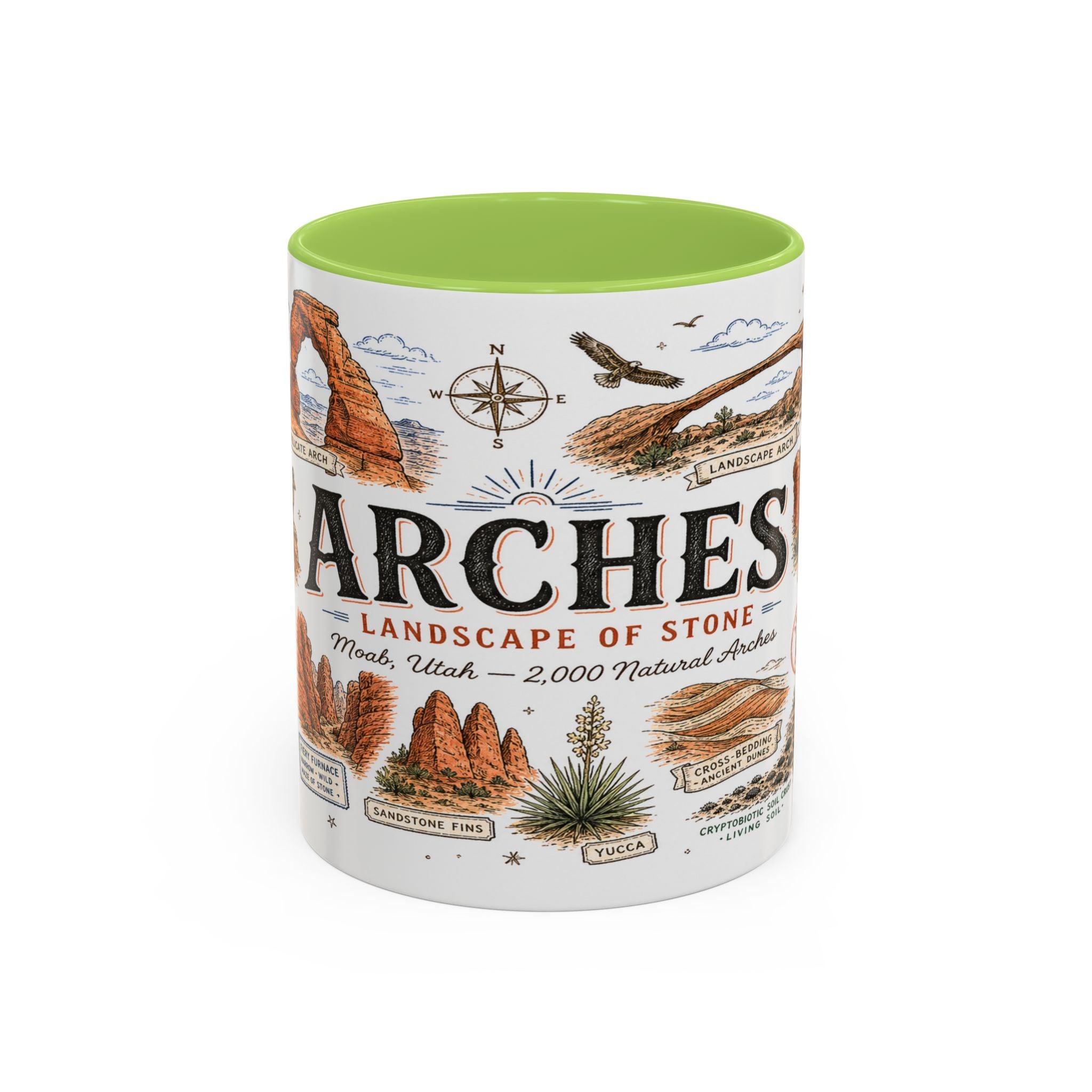 Arches Coffee Mug | National Park Hiking Utah Gift | Accent Color Ceramic 11oz 15oz