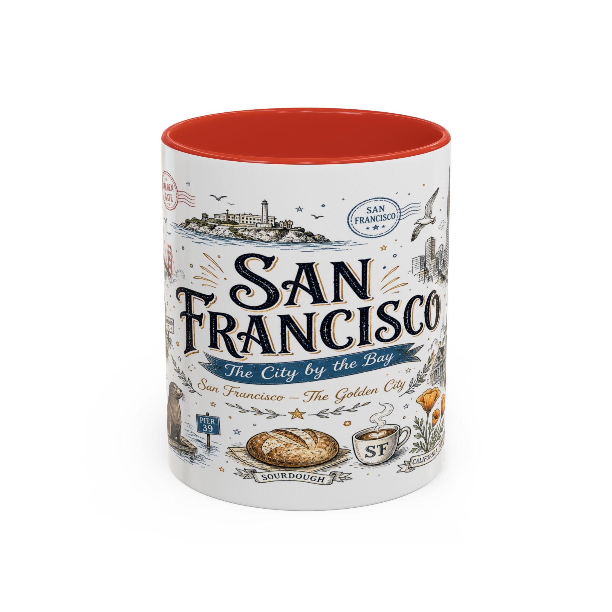 San Francisco Coffee Mug | California Souvenir Travel Gift | Accent Color Ceramic 11oz 15oz