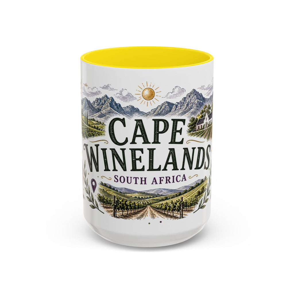 Cape Winelands Coffee Mug | Travel Destination Souvenir Gift | Accent Color Ceramic 11oz 15oz