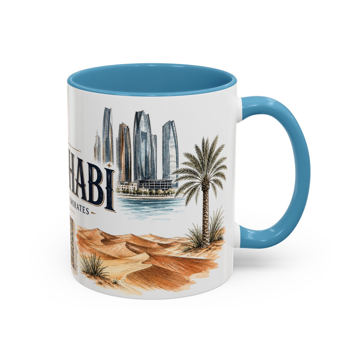 Abu Dhabi Coffee Mug | United Arab Emirates Travel Souvenir | Vintage Illustrated City Gift | 11 oz 15 oz Accent Mug