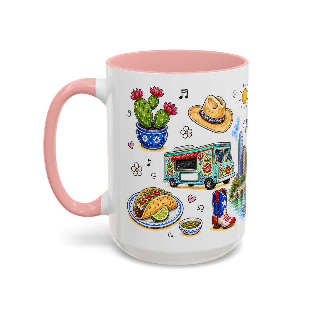 Austin Illustrated Travel Mug | City Souvenir Accent Coffee Mug | 11oz 15oz Ceramic Cup