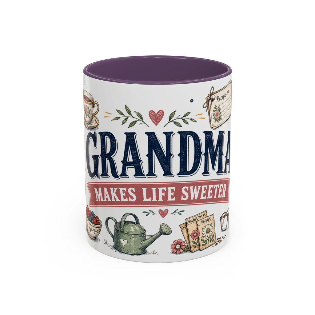 Grandma Makes Life Sweeter Coffee Mug | Gift From Grandkids | Accent Color Ceramic 11oz 15oz