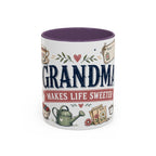Grandma Makes Life Sweeter Coffee Mug | Gift From Grandkids | Accent Color Ceramic 11oz 15oz