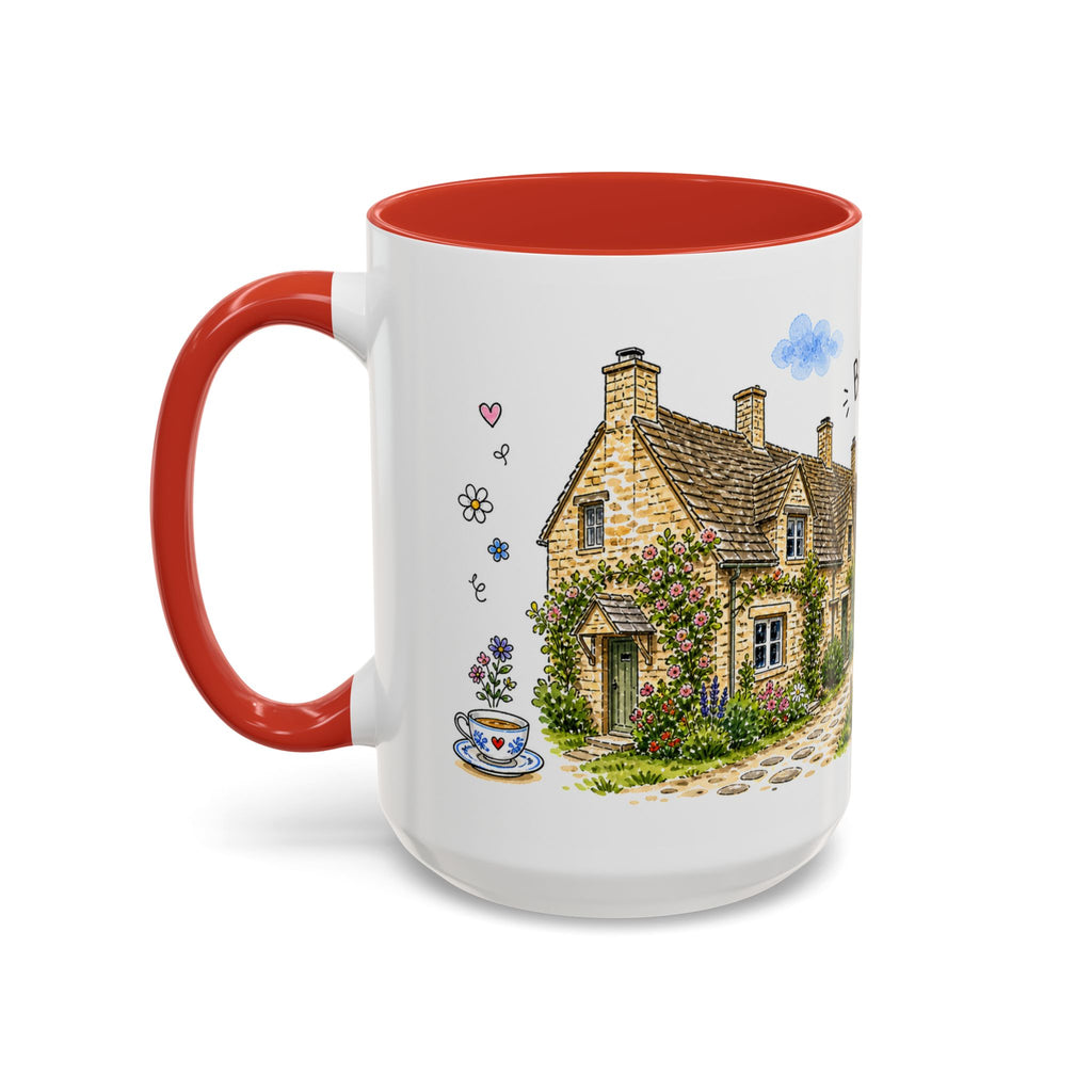 Bibury Illustrated Travel Mug | England Souvenir Accent Coffee Mug | 11oz 15oz Ceramic Cup