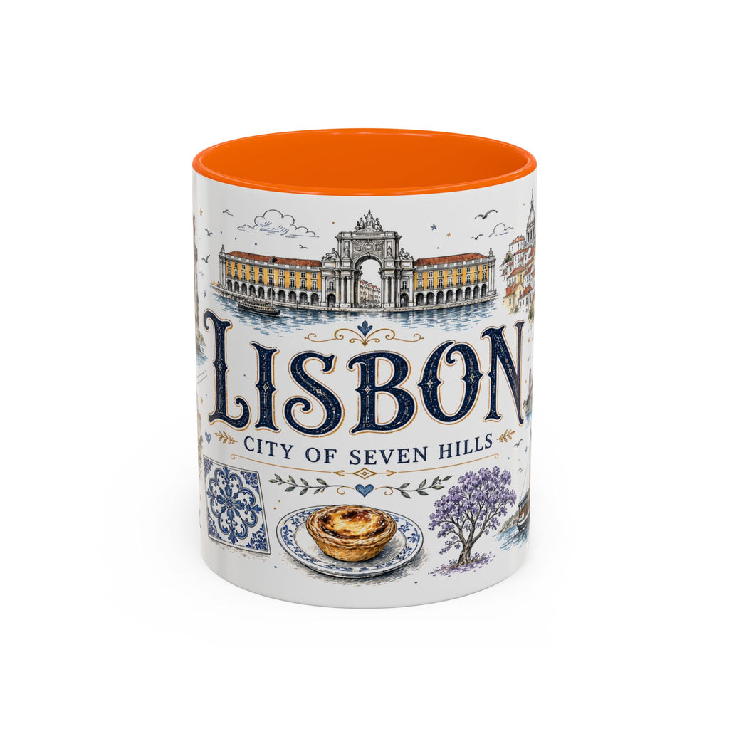 Lisbon Coffee Mug | Portugal Travel Souvenir | Vintage Illustrated City Gift | 11 oz 15 oz Accent Mug
