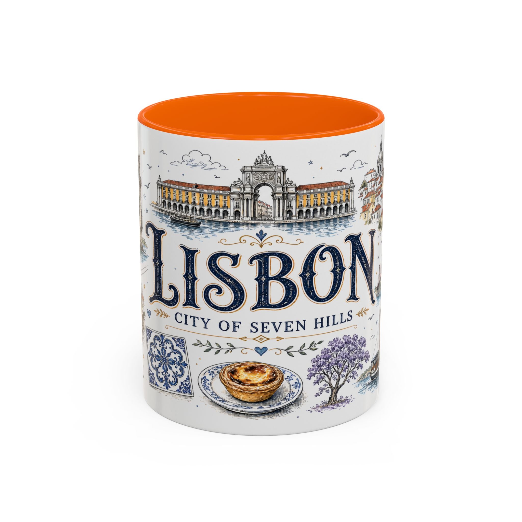 Lisbon Coffee Mug | Portugal Travel Souvenir | Vintage Illustrated City Gift | 11 oz 15 oz Accent Mug