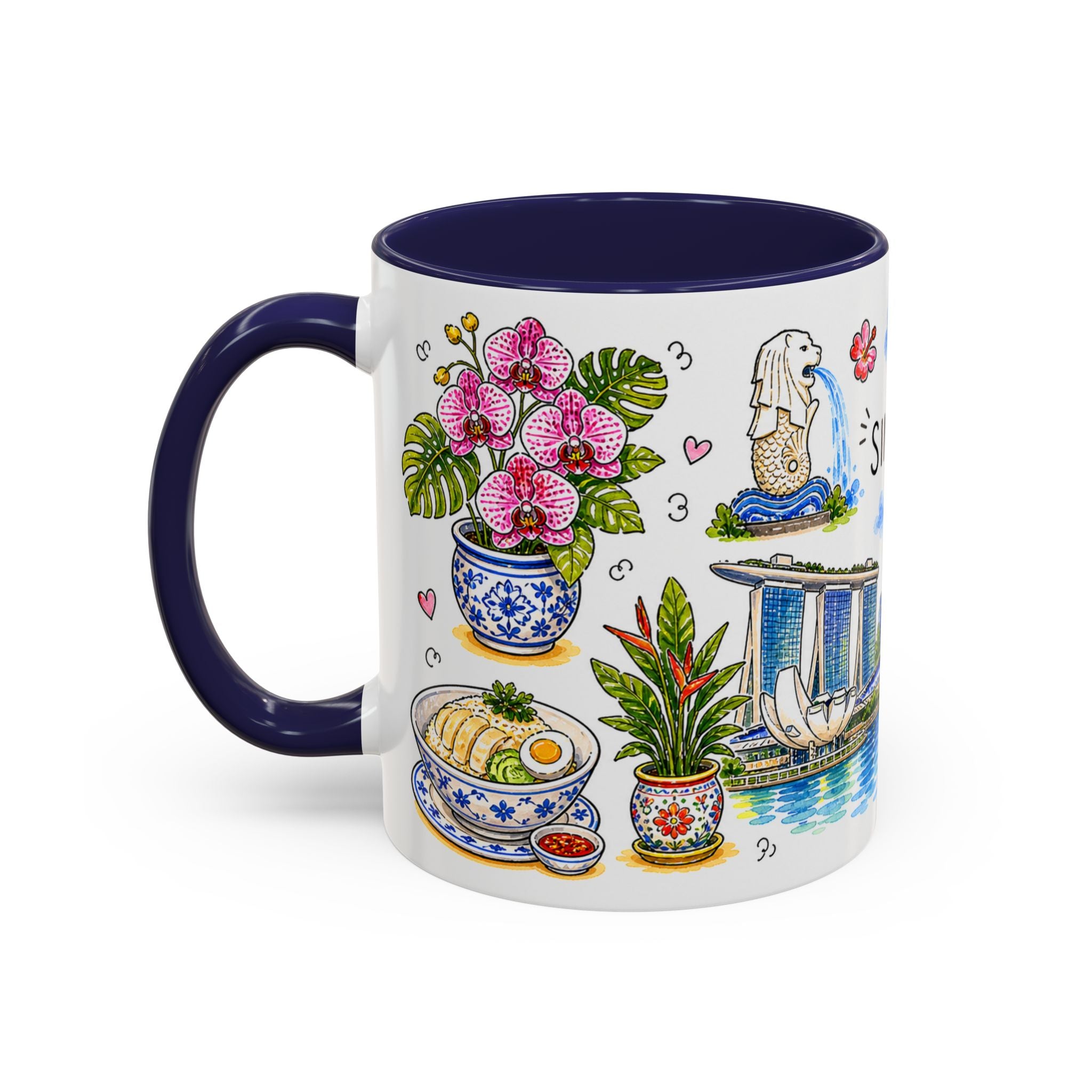 Singapore Illustrated Travel Mug | City Souvenir Accent Coffee Mug | 11oz 15oz Ceramic Cup