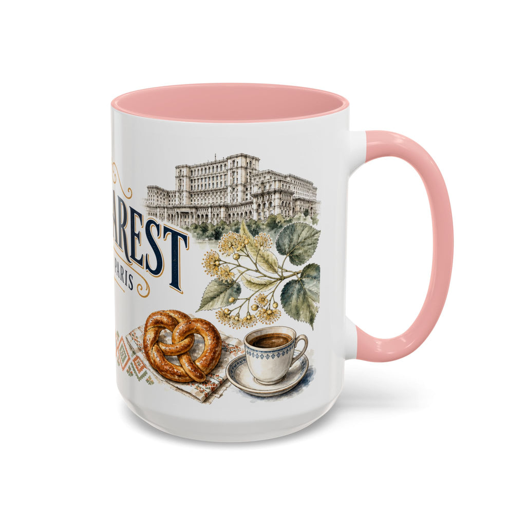 Bucharest Coffee Mug | Romania Travel Souvenir | Vintage Illustrated City Gift | 11 oz 15 oz Accent Mug