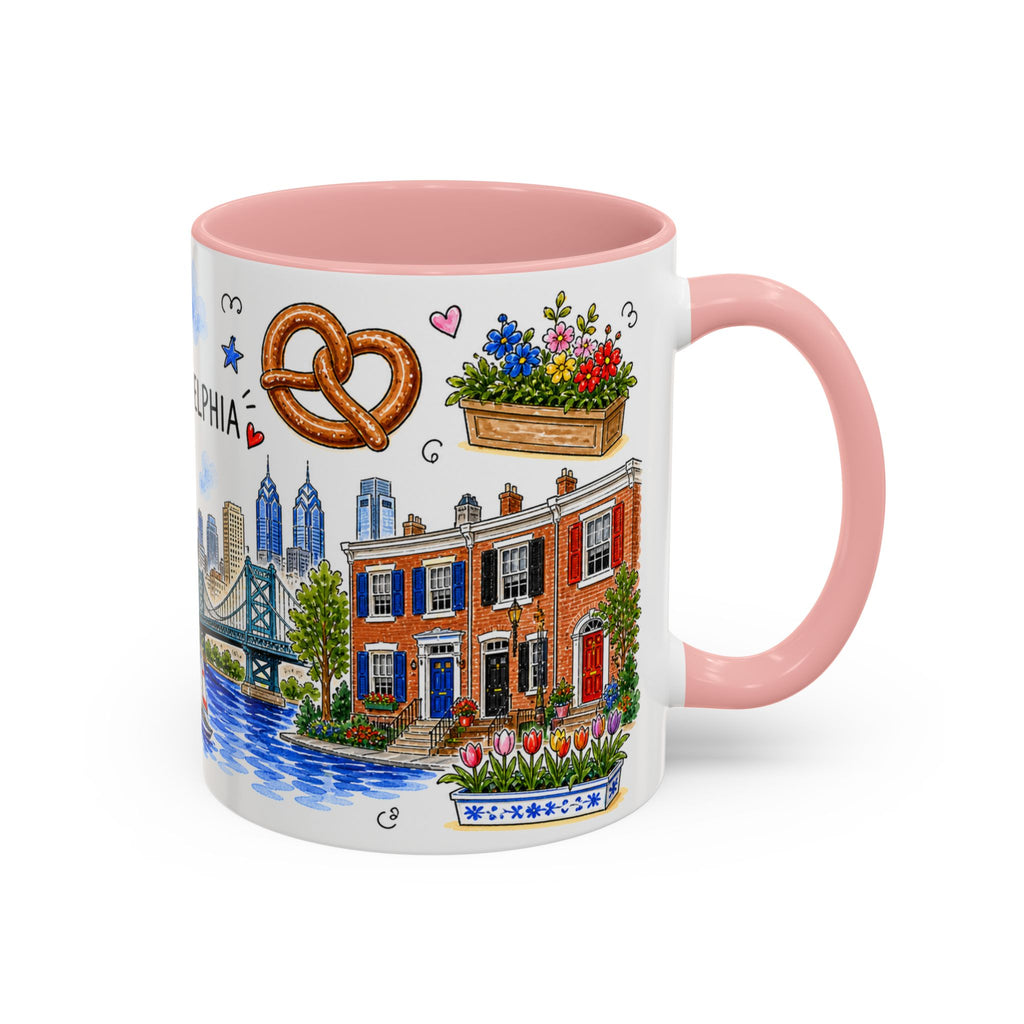 Philadelphia Illustrated Travel Mug | City Souvenir Accent Coffee Mug | 11oz 15oz Ceramic Cup