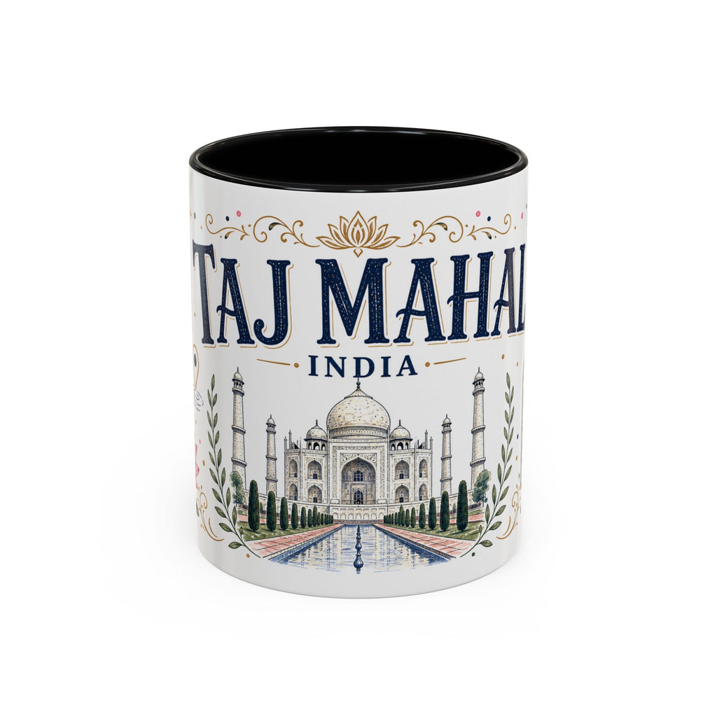 Taj Mahal Coffee Mug | Travel Destination Souvenir Gift | Accent Color Ceramic 11oz 15oz