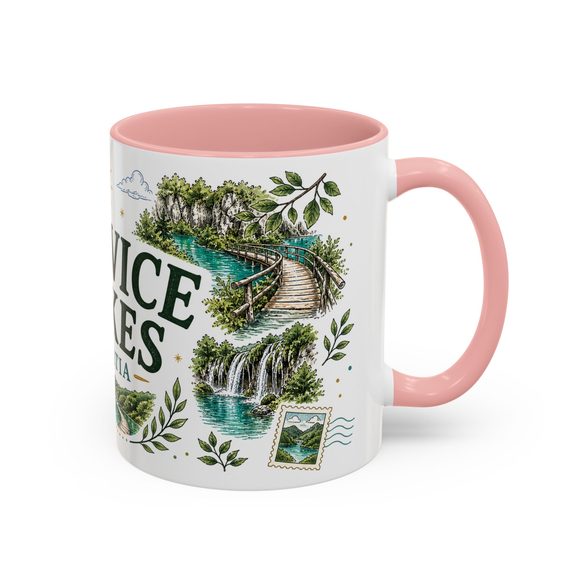 Plitvice Lakes Coffee Mug | Travel Destination Souvenir Gift | Accent Color Ceramic 11oz 15oz