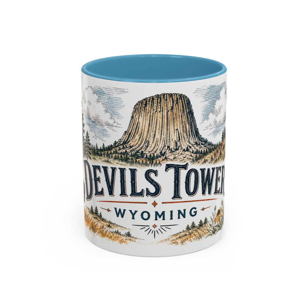 Devils Tower Mug, Wyoming Travel Souvenir, Bucket List Gift, Accent Ceramic Coffee Mug 11oz 15oz