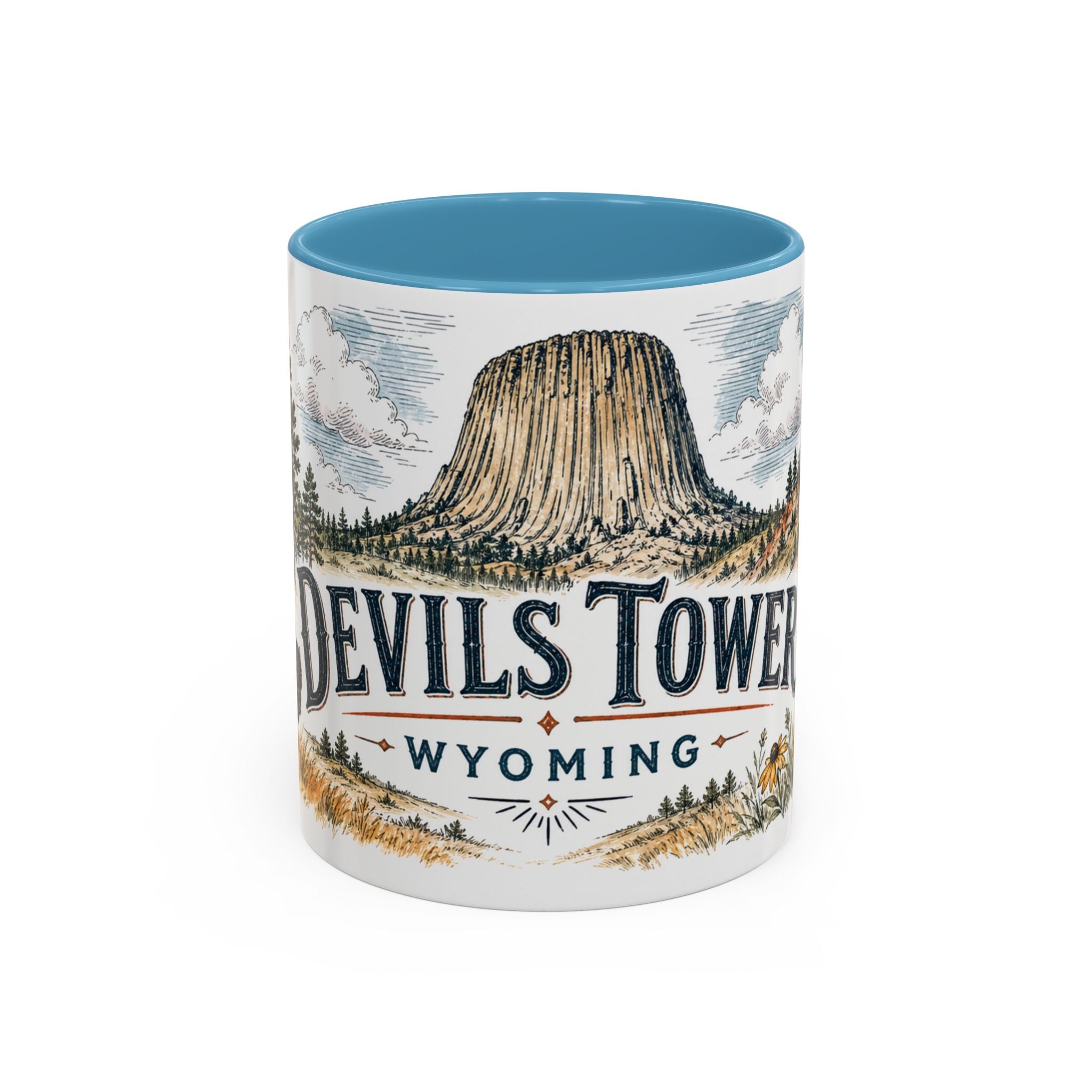 Devils Tower Mug, Wyoming Travel Souvenir, Bucket List Gift, Accent Ceramic Coffee Mug 11oz 15oz