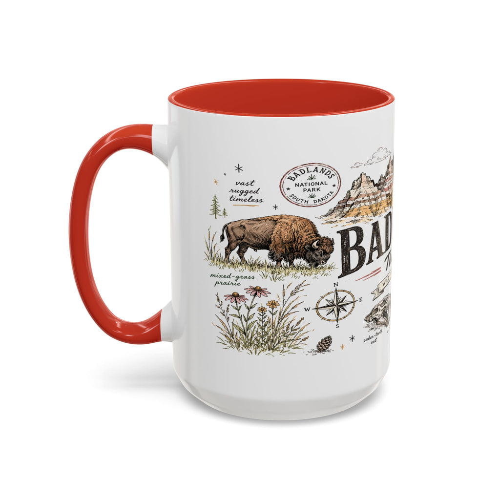 Badlands National Park Coffee Mug | South Dakota Prairie Fossil Hiking Gift | Accent Color Ceramic 11oz 15oz